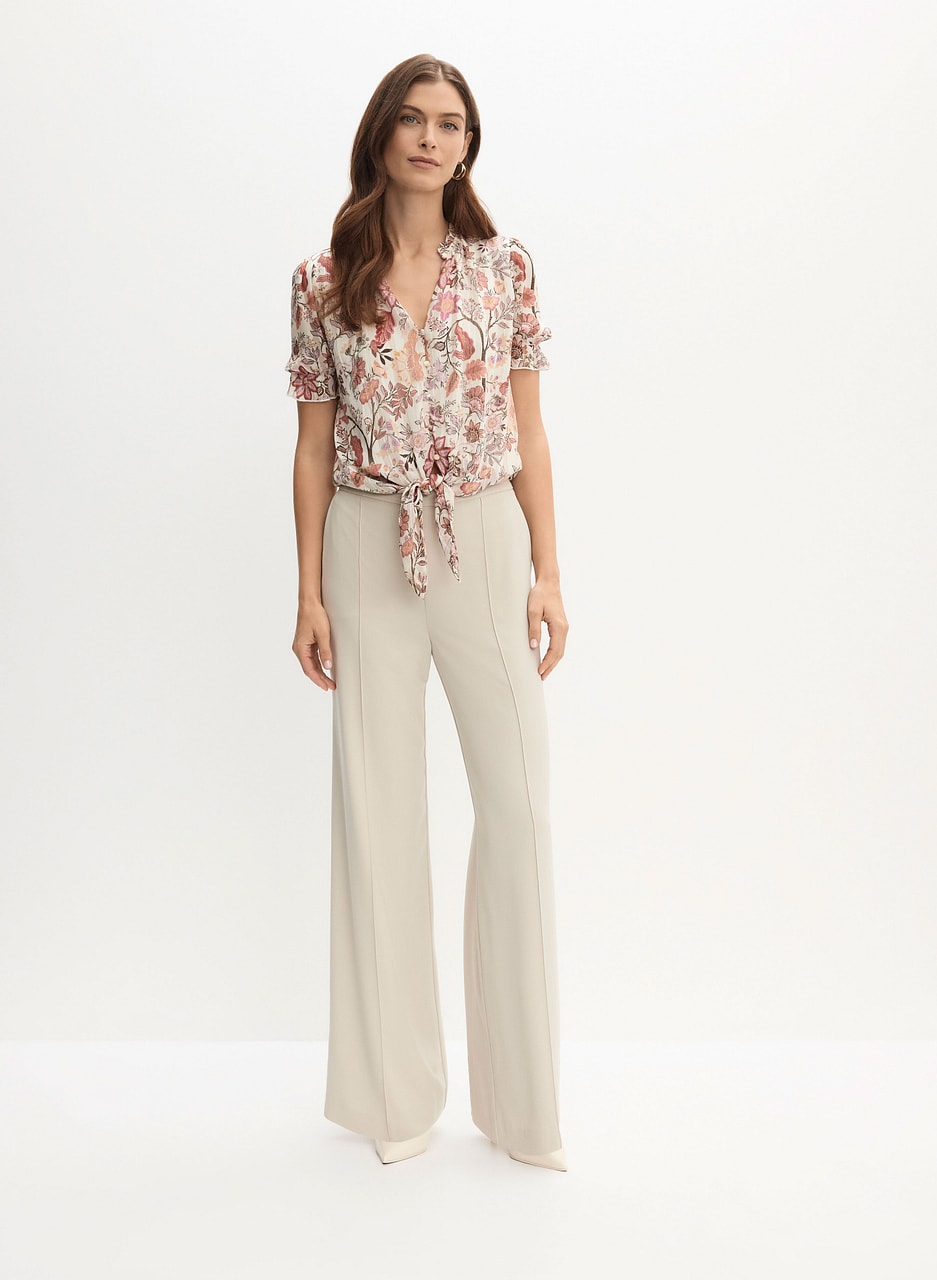 Tie Detail Blouse & Wide Leg Pintuck Pants