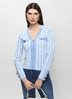 Zip Front Houndstooth Cardigan