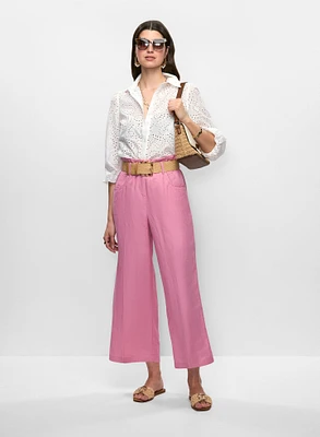 Button Down Eyelet Blouse & Linen Cropped Pants