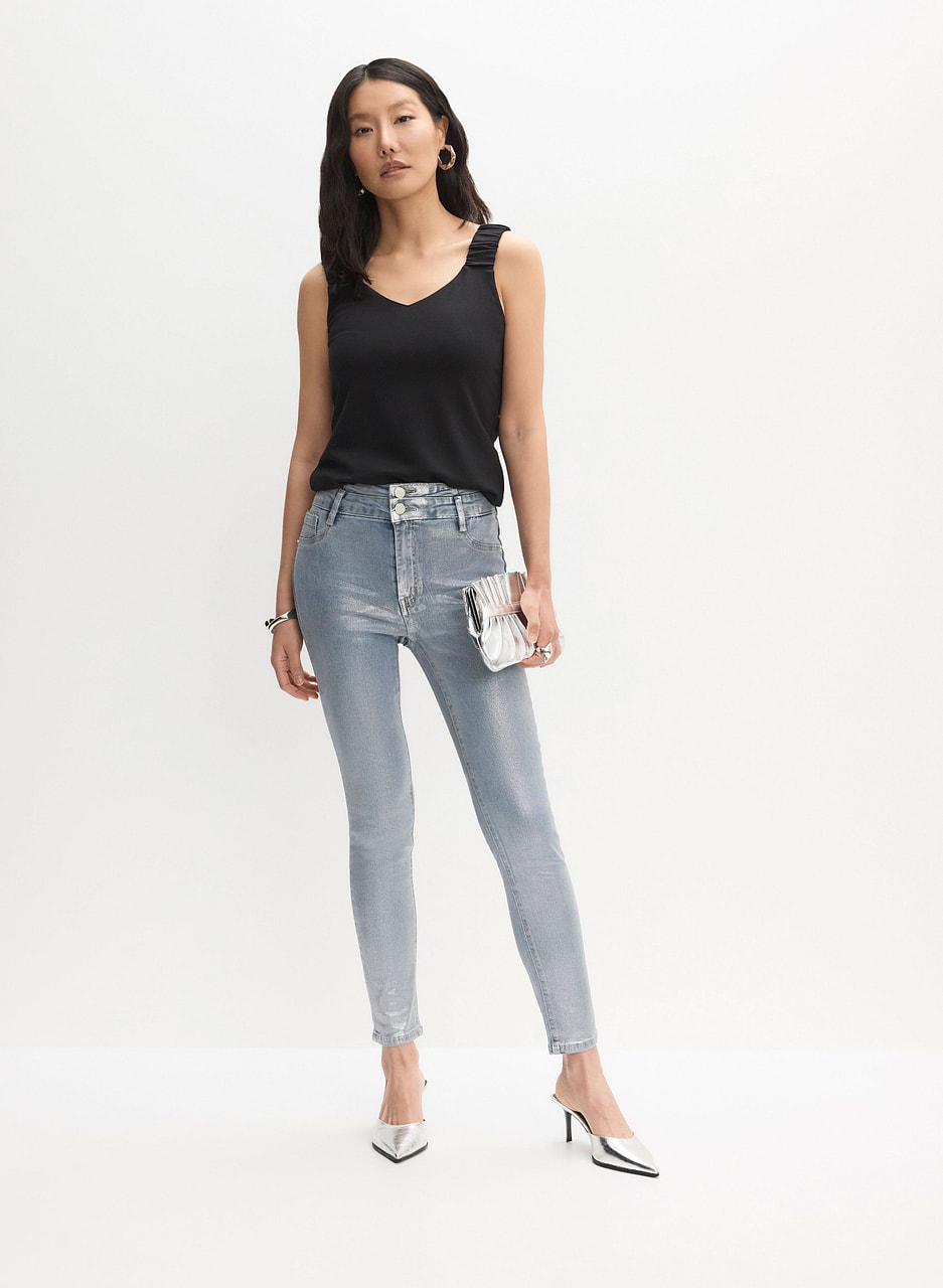 Metallic Slim-Leg Jeans