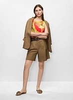 Linen Roll-Up Sleeve Blazer & Braided Belt Linen-Blend Shorts