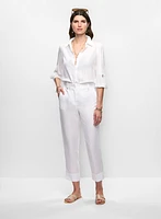 Embroidered Button Down Blouse & Linen-Blend Capri Pants