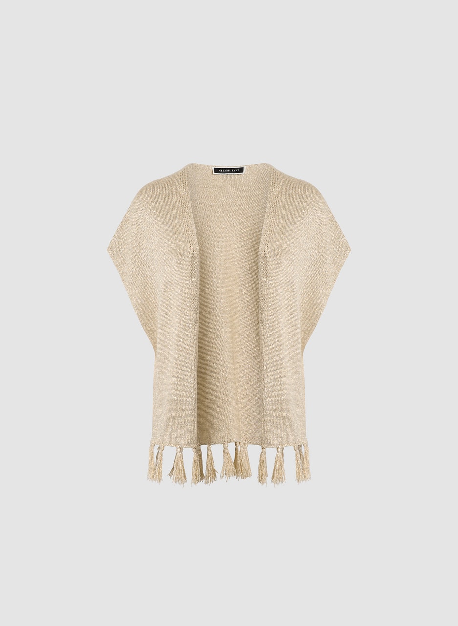 Fringe Trim Metallic Knit Cardigan