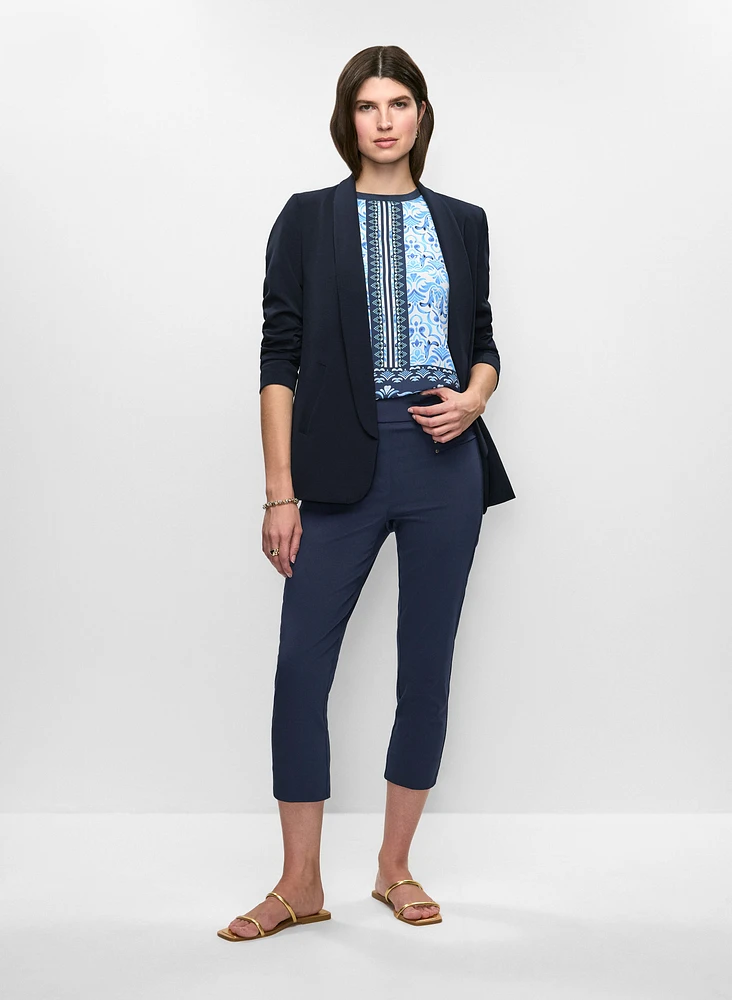 Ruched Sleeve Blazer & Pull-On Slit Hem Capris