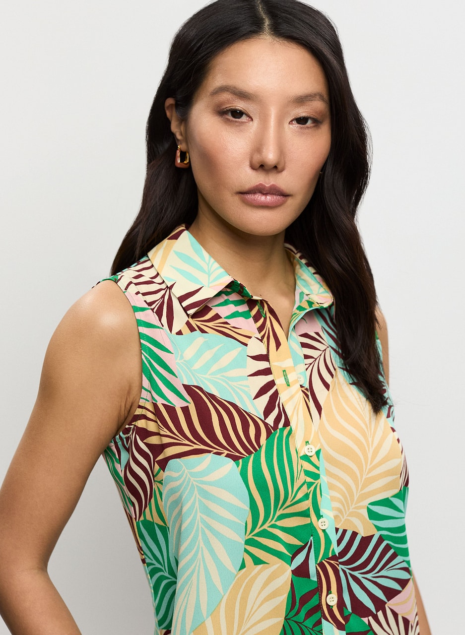 Sleeveless Palm Print Blouse