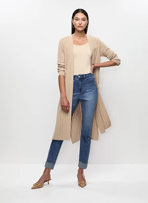 Rib Knit Duster Cardigan & Slim Fit Cuffed Jeans