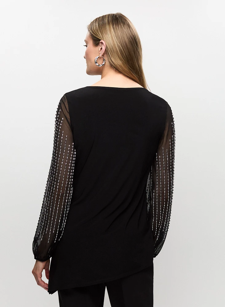 Joseph Ribkoff - Embellished Sheer Sleeve Top