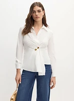 Asymmetric Wrap-Style Blouse