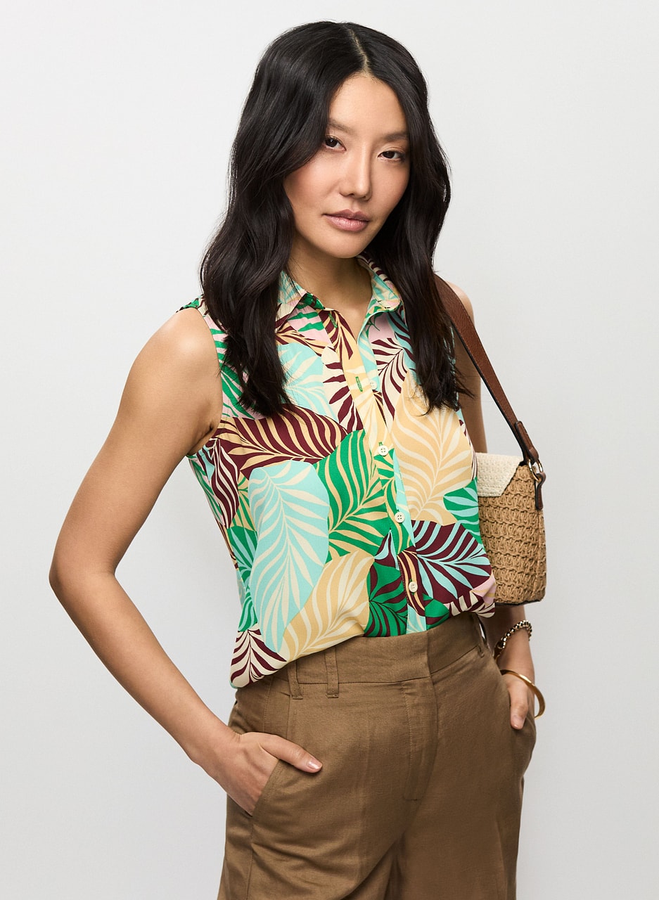 Sleeveless Palm Print Blouse