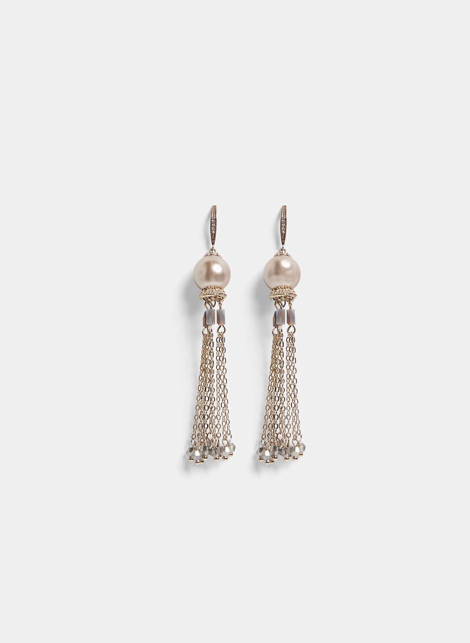 Faux Pearl & Chain Earrings