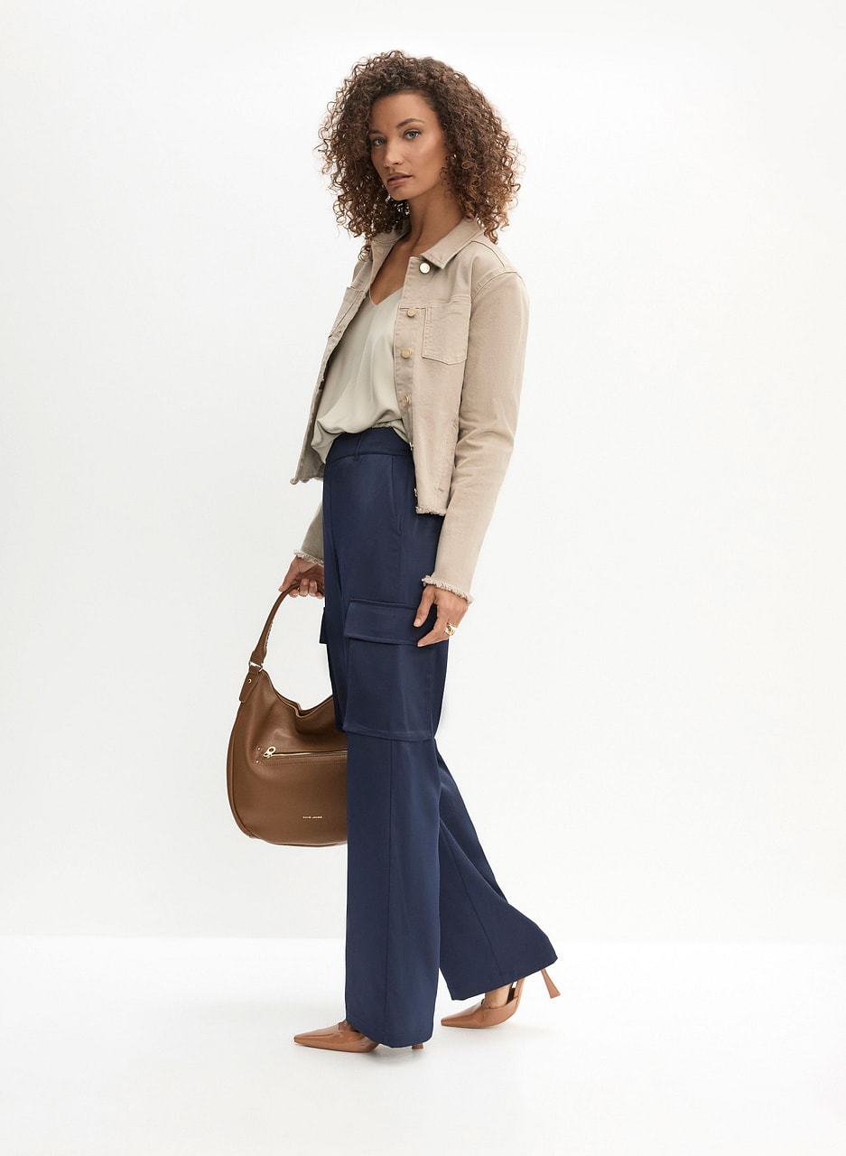 Satin Wide-Leg Cargo Pants