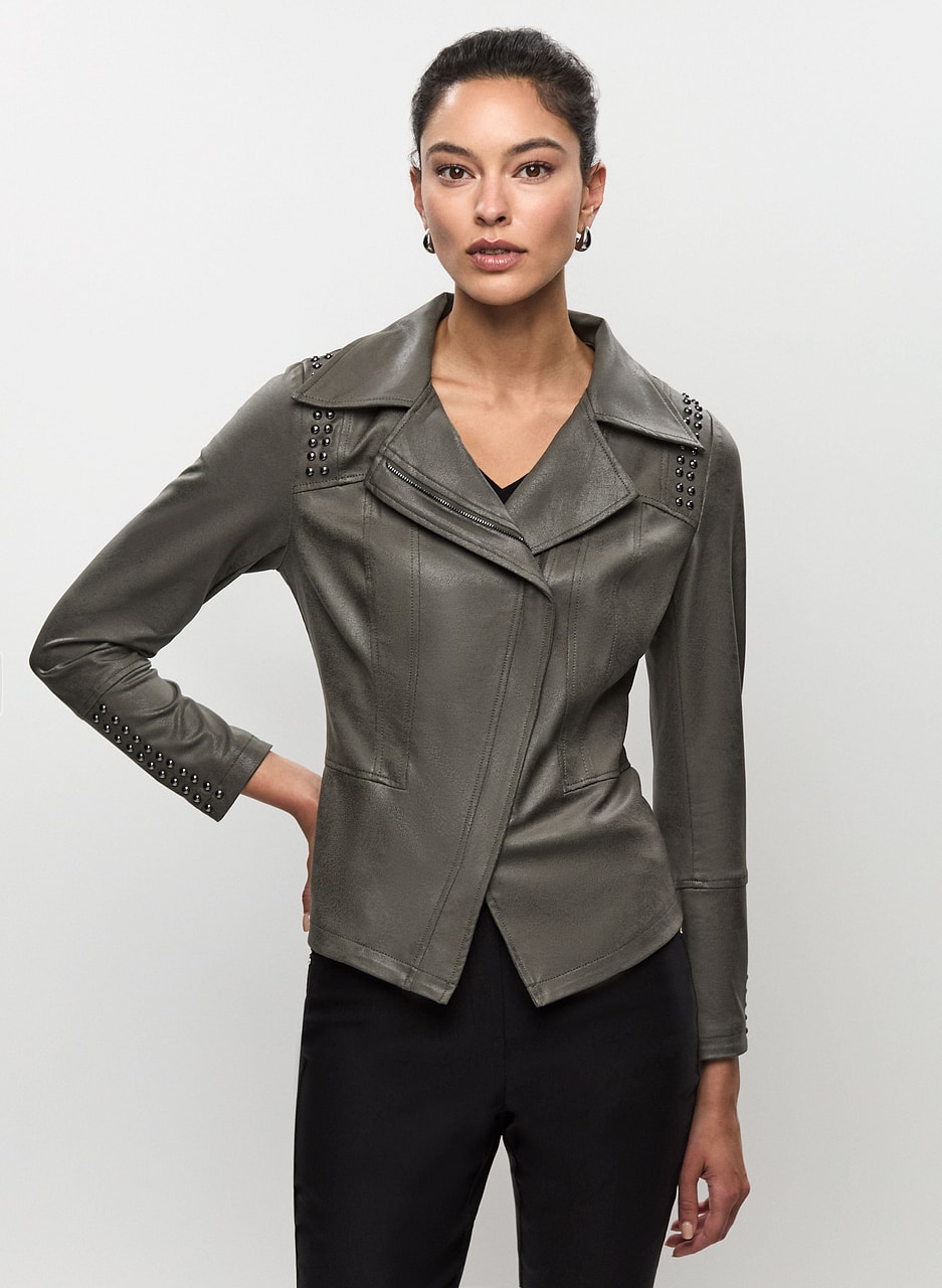 Joseph Ribkoff - Stud Embellished Vegan Leather Jacket