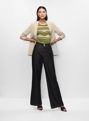 Ruched Sleeve Blazer & Wide Leg Jeans