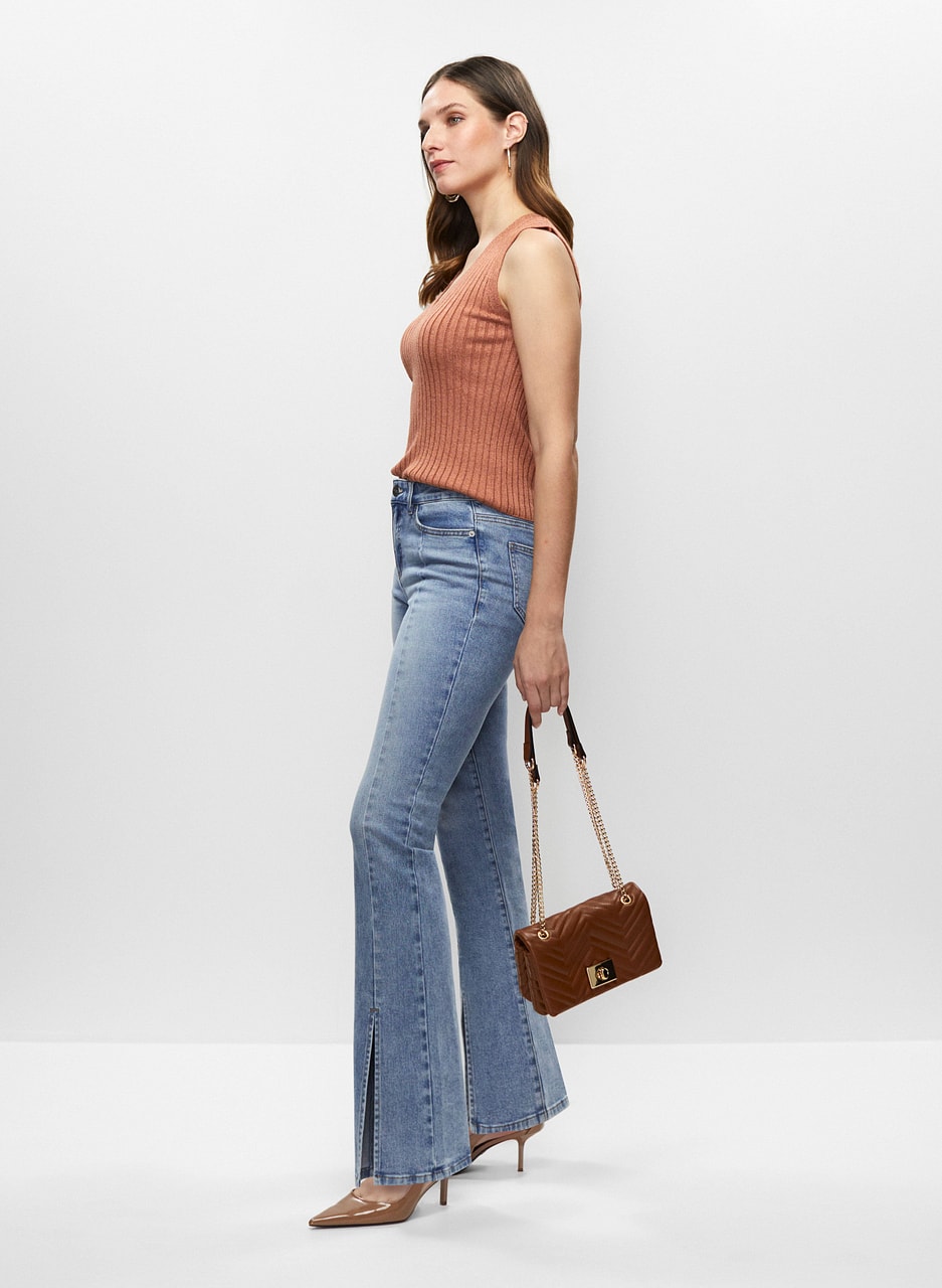 Flare Leg Front Slit Jeans