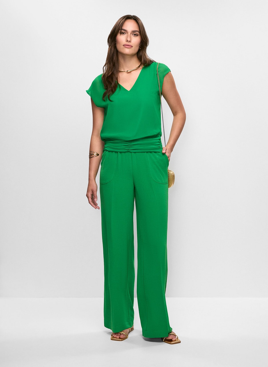 V-Neck Chiffon Blouse & Essential Wide Leg Pants