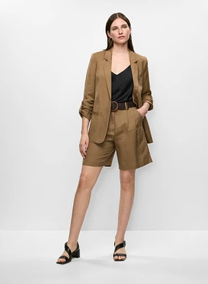 Linen-Blend Rolled Sleeve Blazer & Belted Shorts