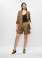 Linen-Blend Rolled Sleeve Blazer & Belted Shorts