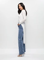 Distressed Detail Wide Leg Jeans