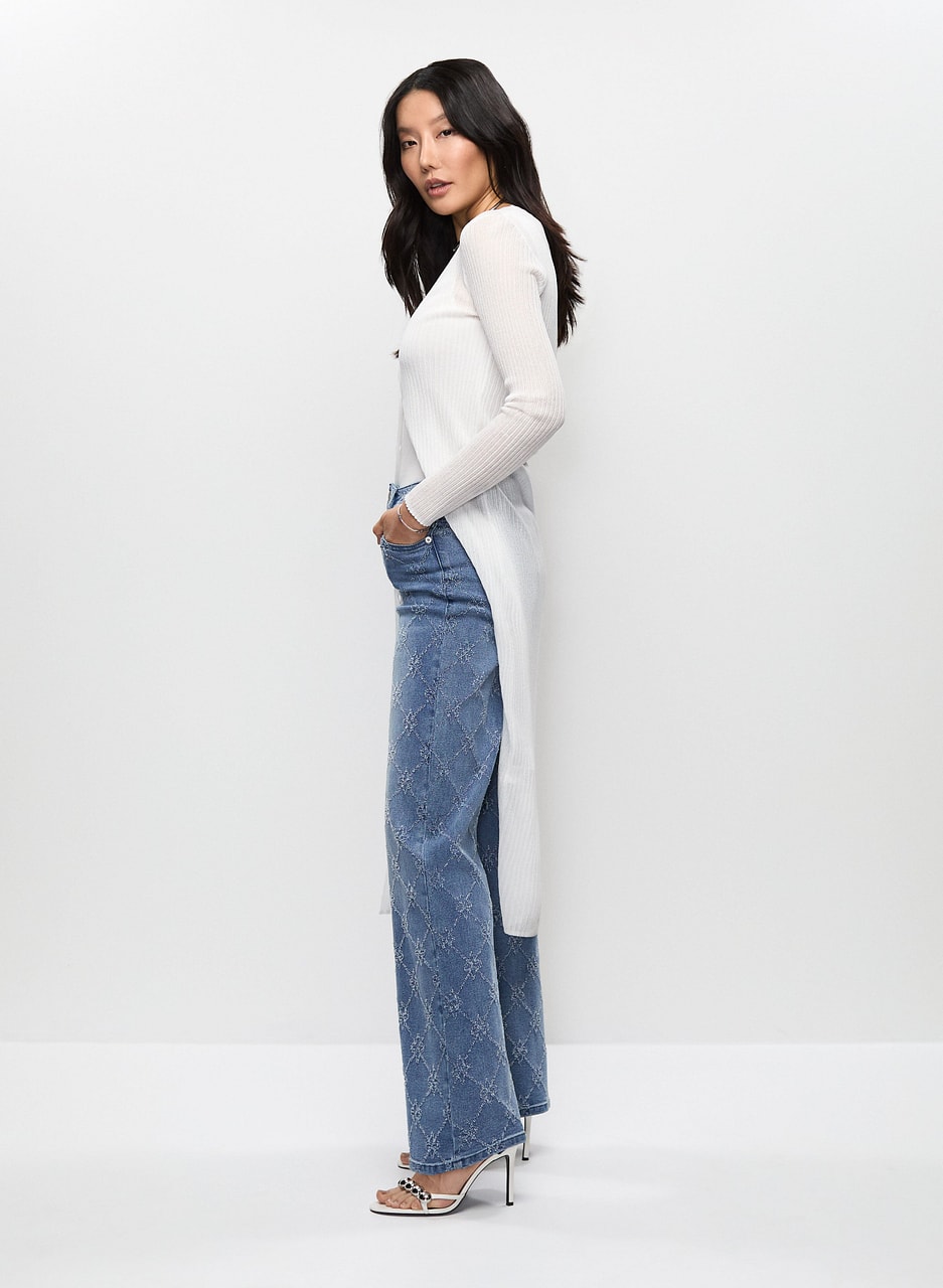 Distressed Detail Wide Leg Jeans