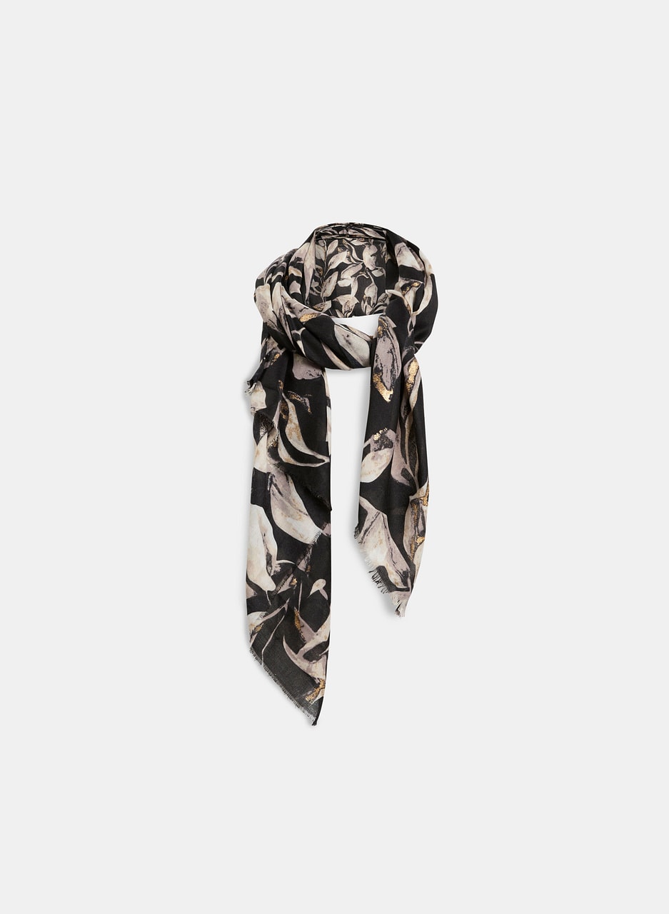 Metallic Foil Leaf Print Scarf