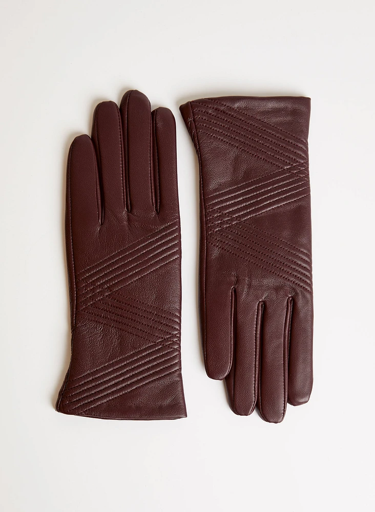 Zigzag Detail Leather Gloves