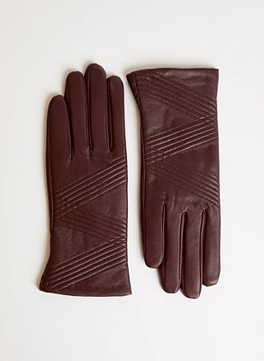 Zigzag Detail Leather Gloves
