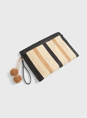 Decorative Pompom Straw Clutch