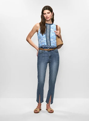 Abstract Print Tank Top & Cropped Slit-Hem Jeans