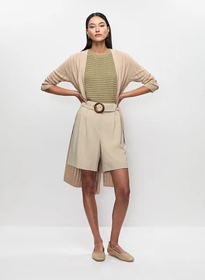 Rib Knit Duster Cardigan & Pleated Belted Shorts