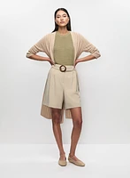 Rib Knit Duster Cardigan & Pleated Belted Shorts