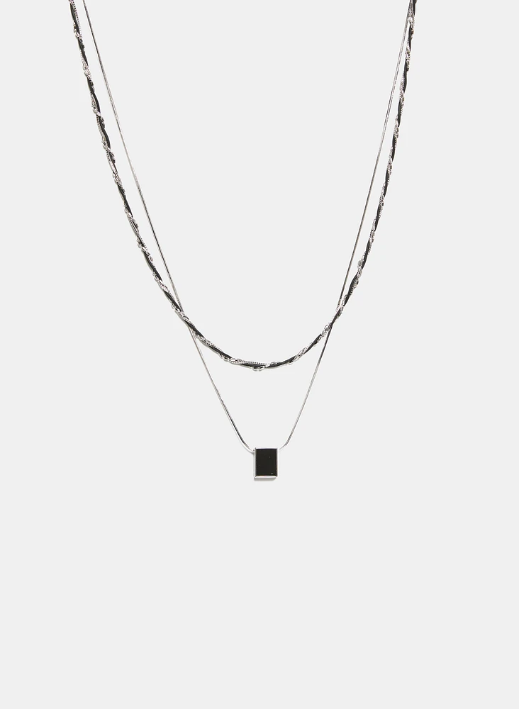 Double Row Chain & Pendant Necklace