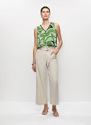 Geometric Print Blouse & High-Rise Belted Pants