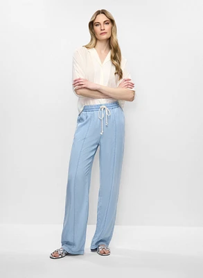 Notch Collar Elbow Sleeve Blouse & Pull-On Wide Leg Pants
