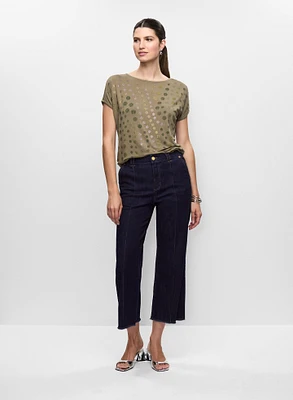 Polka Dot T-Shirt & Frayed Hem Flare Leg Jeans