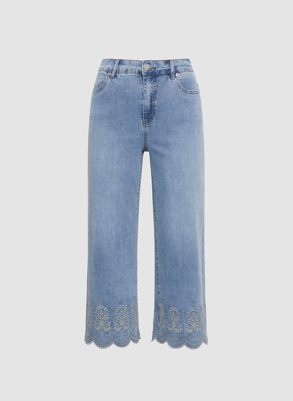 Embroidered Hem Culotte Jeans