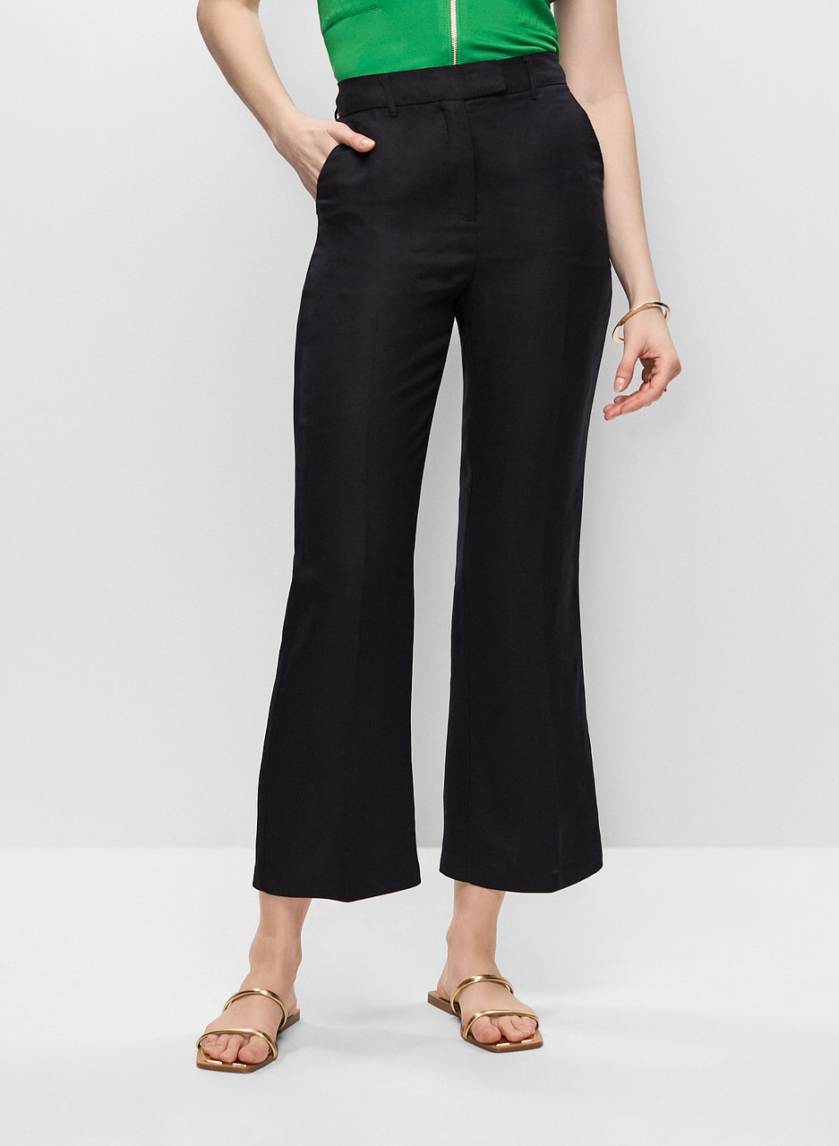 Linen-Blend Cropped Pants