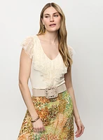 Lace Ruffle V-Neck Top