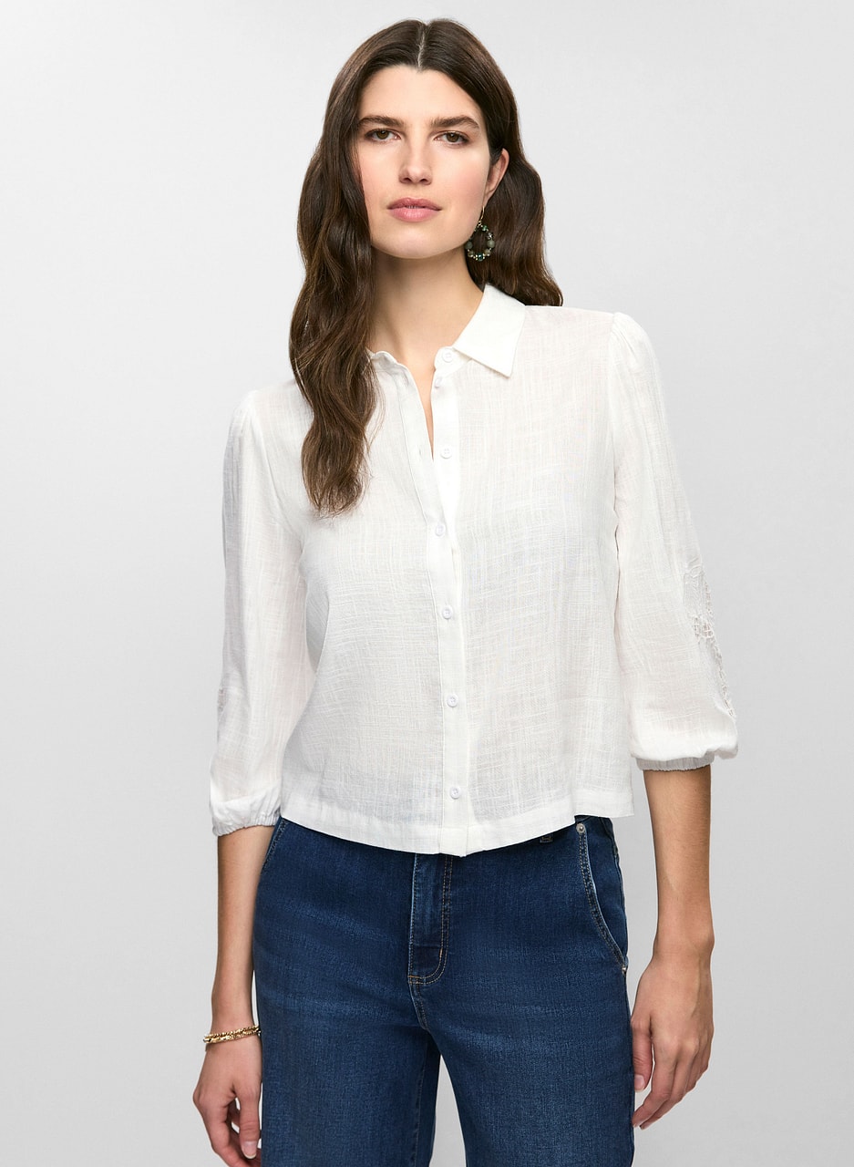 Embroidered Button Down Blouse