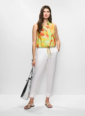 Abstract-Print Sleeveless Blouse & Linen-Blend Capri Pants