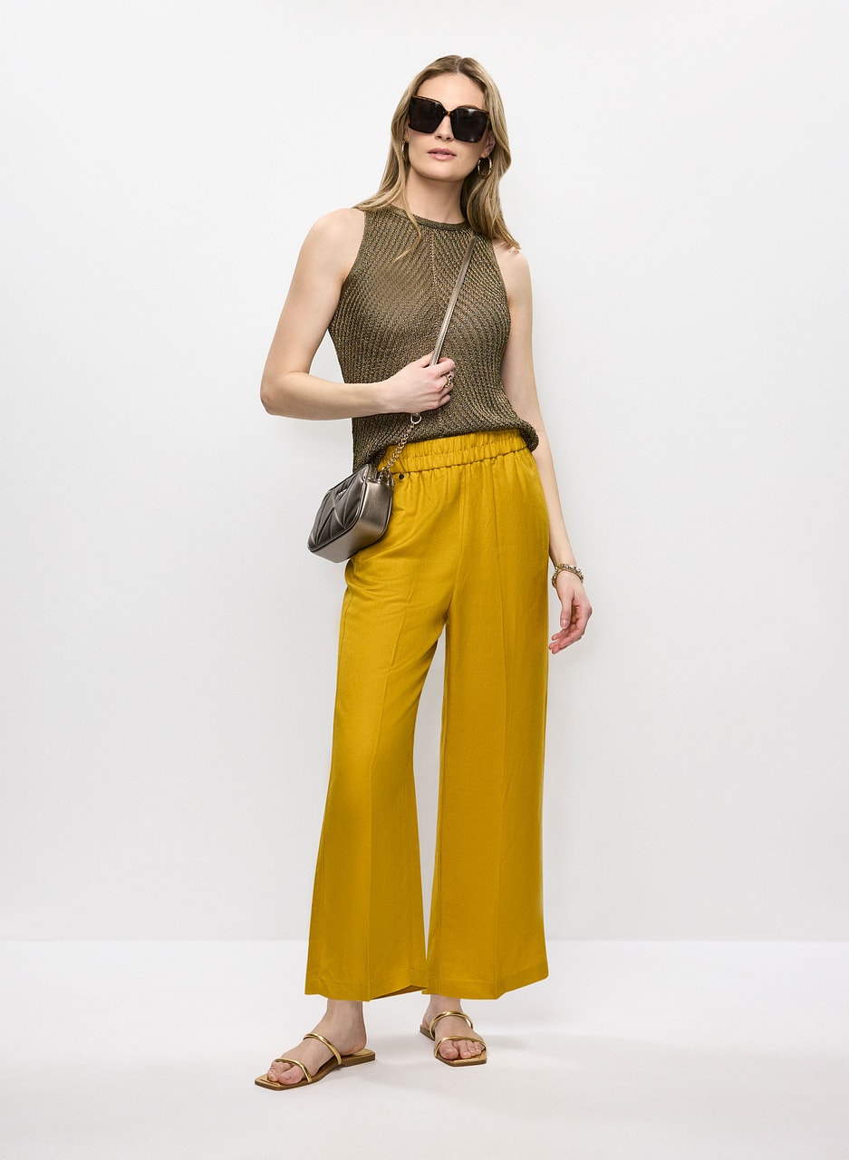 Pointelle Knit Cami & Linen Culotte Pants