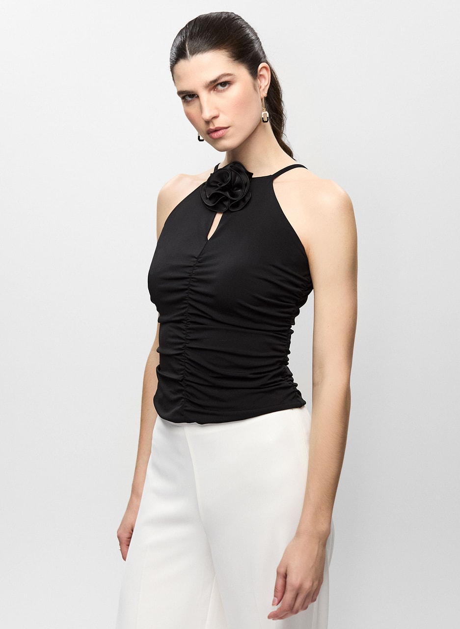 Rosette Detail Halter Neck Top