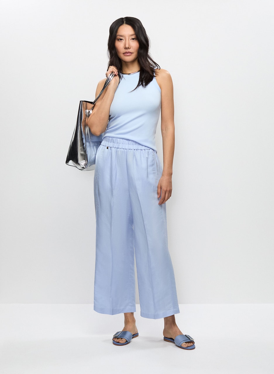 Pull-On Linen-Blend Culotte Pants