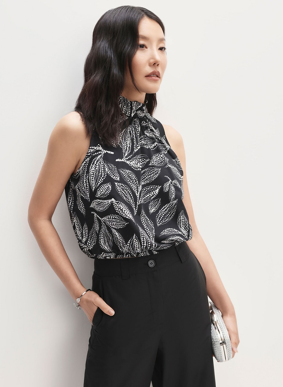 Sleeveless Leaf Print Top