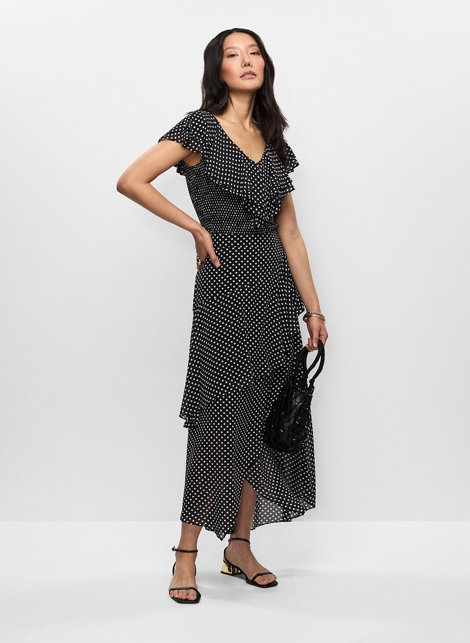 Asymmetric Polka Dot Maxi Skirt