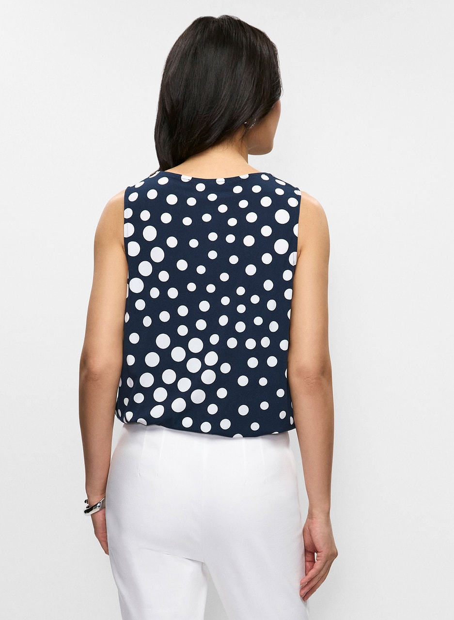 Drawstring-Hem Polka Dot Top