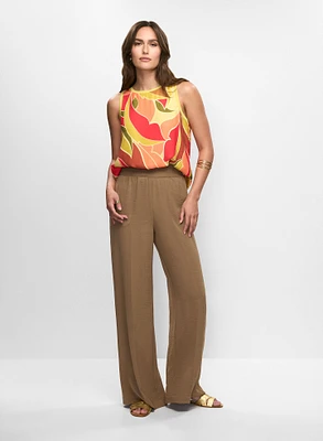 Sleeveless Leaf Print Blouse & Essential Wide Leg Pants