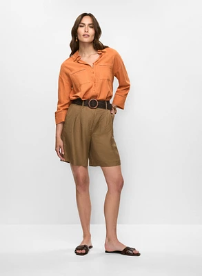Linen-Blend Blouse & Belted Shorts