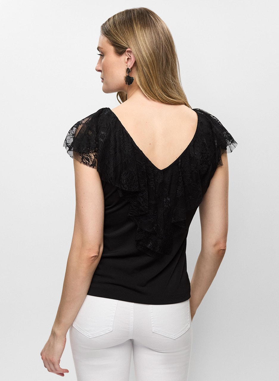 Lace Ruffle V-Neck Top