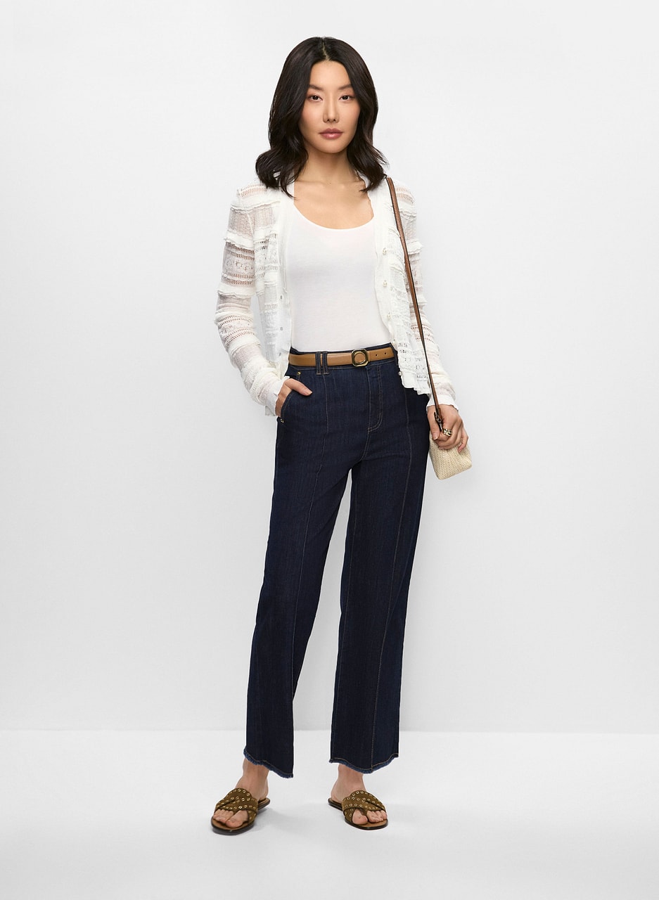 Ruffle Cardigan & Flare Leg Jeans