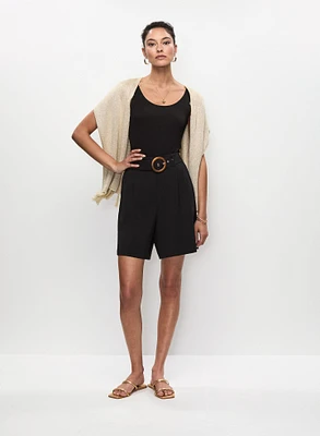Scoop Neck Cami & Pleated Belted Shorts